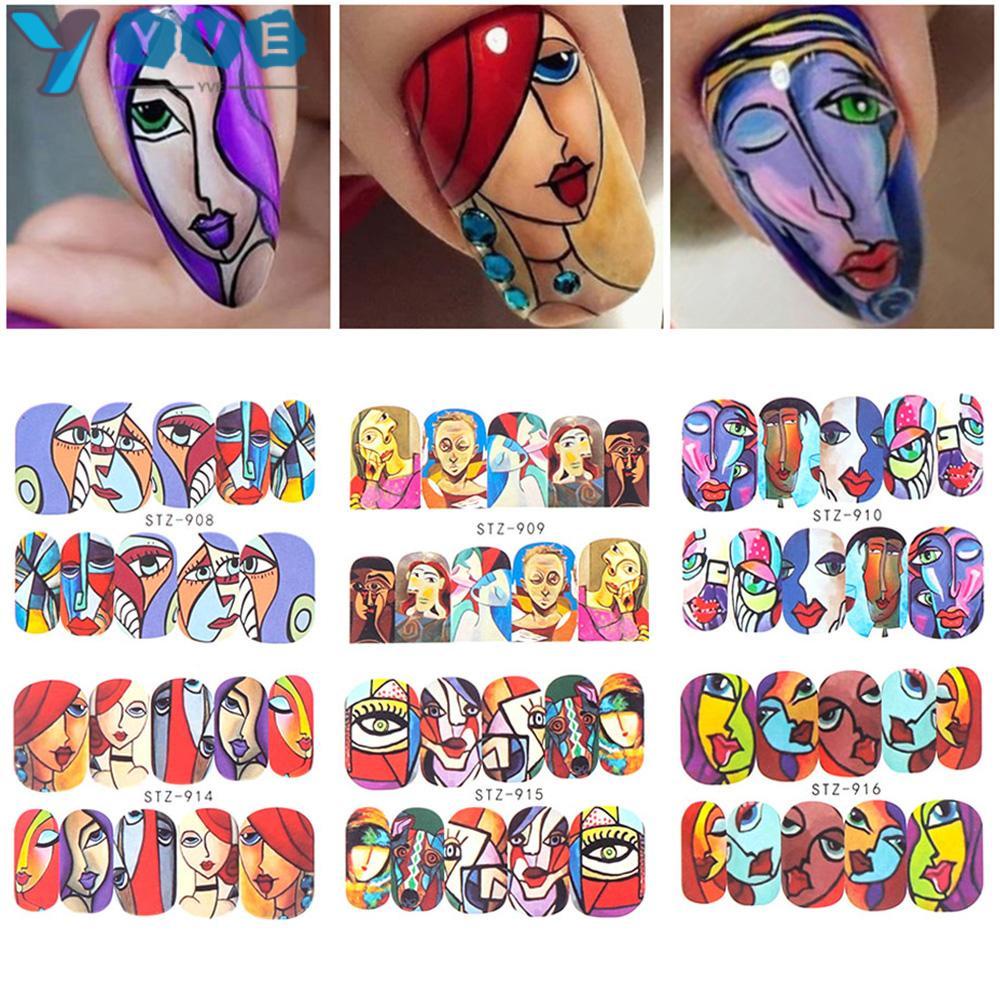 [Hàng mới về] Hình dán móng tay hình khuôn mặt trừu tượng của cô gái