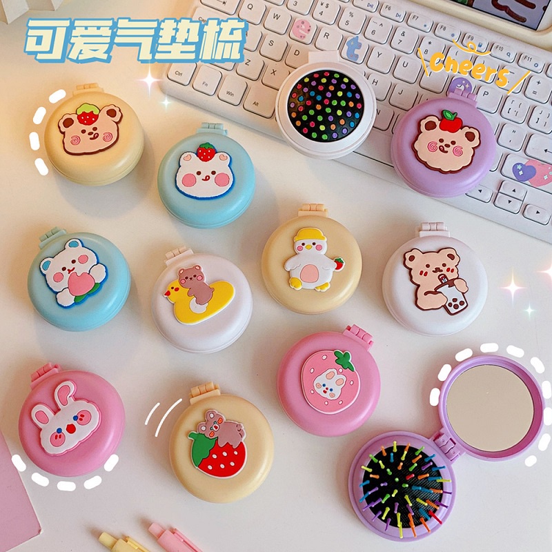 Mới Lược Chải Tóc Mini Mềm Mại Tích Hợp Gương Phong Cách Hàn Quốc