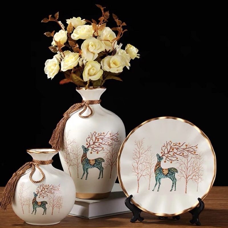 Bộ 3 món bình hoa - lọ hoa trang trí decor hút tài lộc trang trí phòng khách.