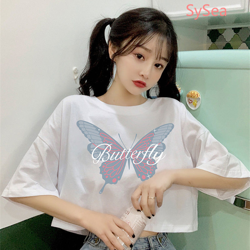 Áo croptop tay ngắn thiết kế dáng rộng che khuyết điểm thời trang