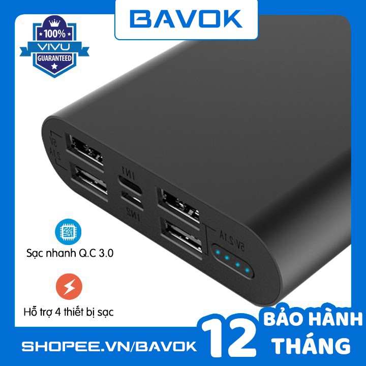 Sạc dự phòng 18000 mAh zenker 4 Cổng USB sạc nhanh - Hàng chính hãng bavok