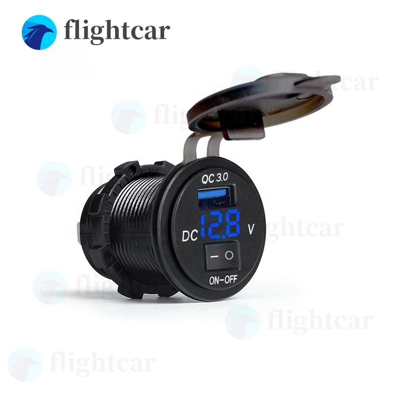 Tẩu Sạc USB 12V-24V Có Công Tắc Hiển Thị Điện Áp Chuyên Dụng Cho Xe Hơi Xe Máy