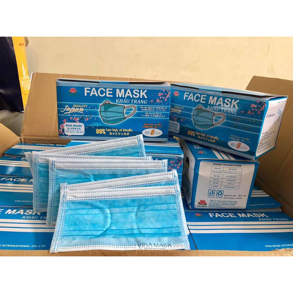 Khẩu trang y tế 3 lớp có giấy kháng khuẩn xuất Nhật Vina Mask