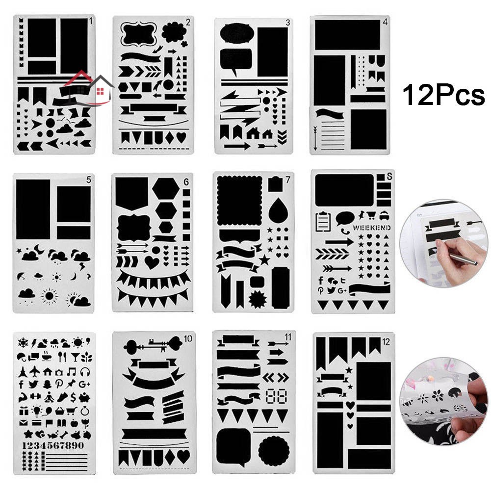 Set 12 / 20 Khuôn Nhựa Dùng Vẽ Trang Trí Sổ Tay Diy My