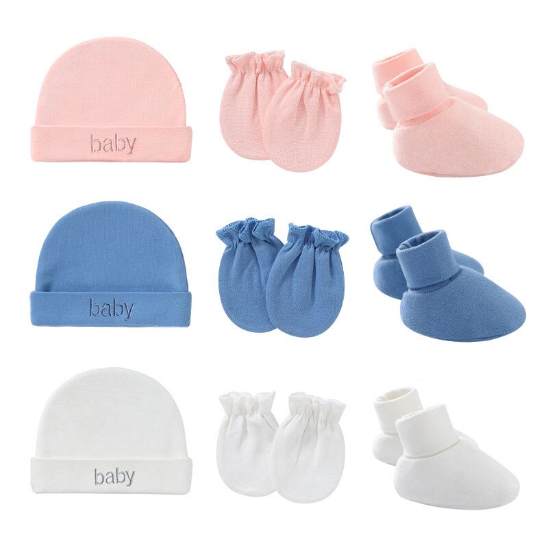 Set 3 Món Nón Găng Tay+Vớ Cotton Mềm Mại In Chữ Cho Bé Sơ Sinh