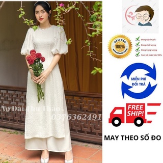 Áo dài trắng thiết kế tay chuông nhẹ nhàng xiêu xinh cho các nàng