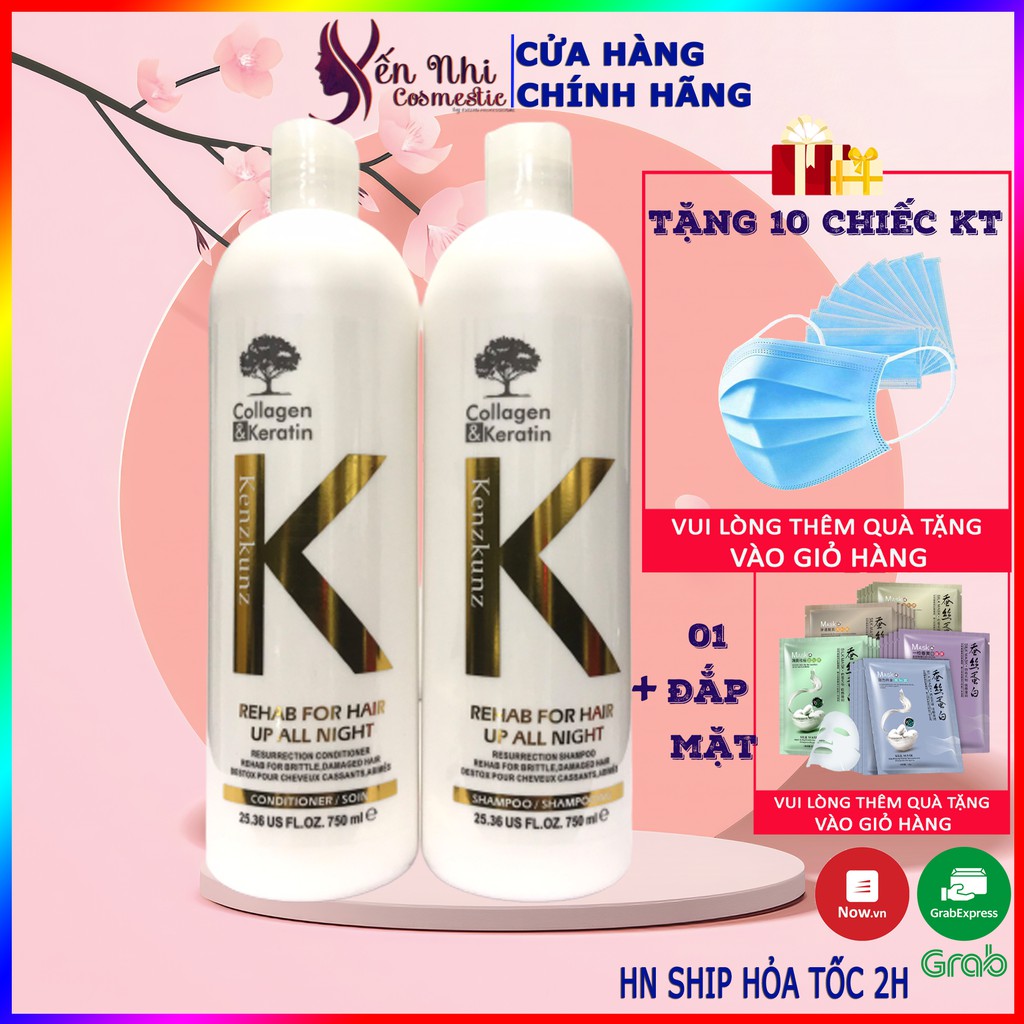 Cặp Dầu Gội đầu Collagen &amp; Keratin Kenz phục hồi tóc khô xơ xỉn màu dầu gội dưỡng tóc 750ml, Mỹ phẩm tóc yến nhi