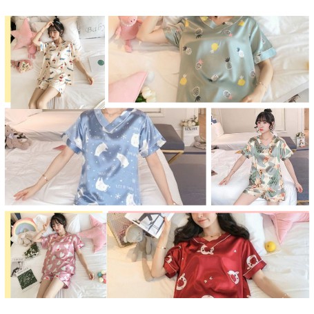 Bộ ngủ lụa satin nữ kiểu dáng pijama bigsize cộc tay quần đùi dễ thương phong cách hàn quốc BCL01