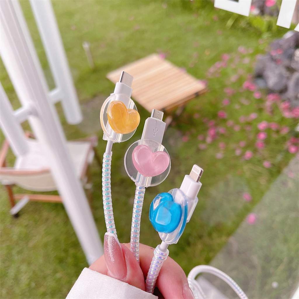 1 Phụ Kiện Bảo Vệ Dây Cáp Sạc iPhone Android Type-C Bằng TPU Mềm Đính Pha Lê 7 Kiểu