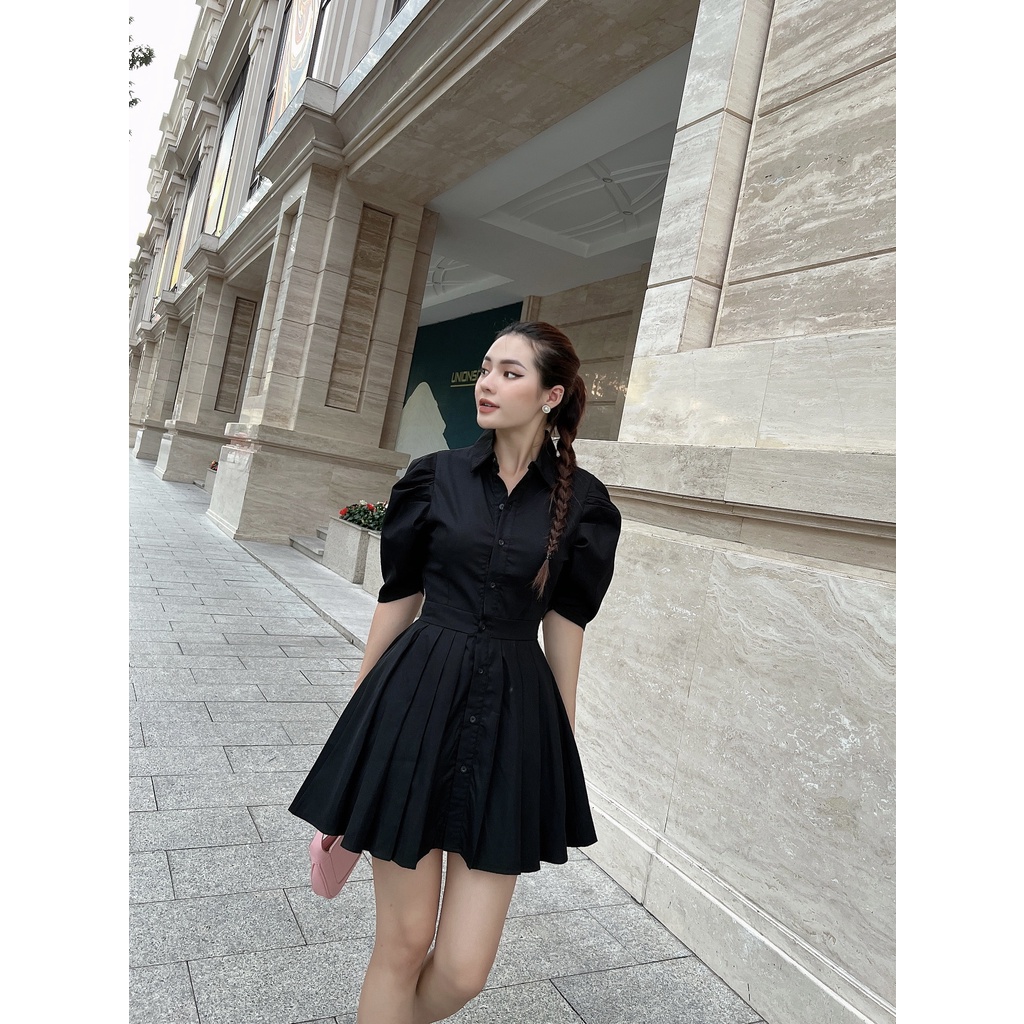 Đầm cổ sơ mi váy xòe dập ly Dorothy DD46