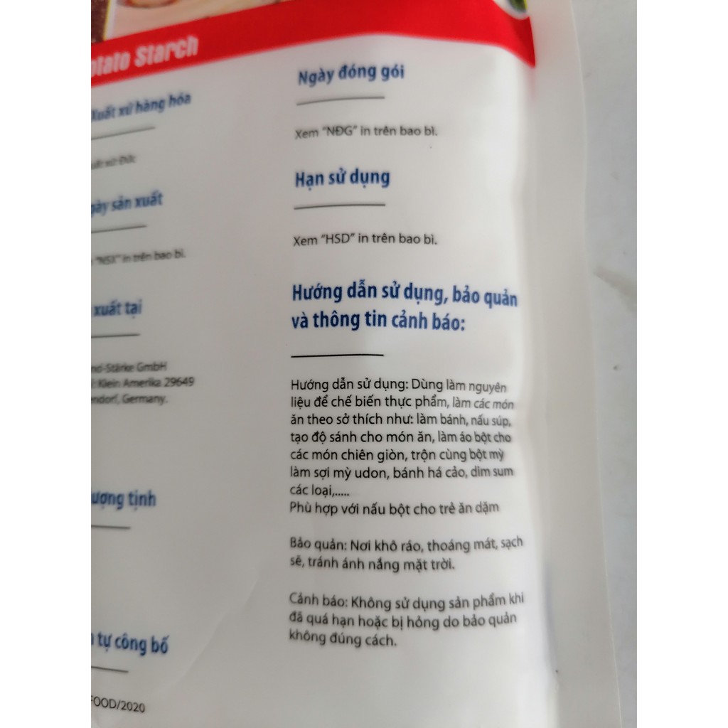 [400g] TINH BỘT KHOAI TÂY [Germany] EUFOOD Potato Starch (euf-hk)