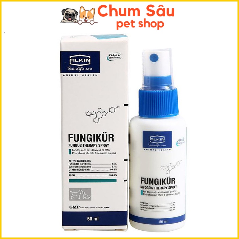 FUNGIKUR Xịt Chữa Nấm, Ve Rận Ghẻ Ngứa Viêm Da Cho Chó Mèo - Alkin Fungikur 50ml