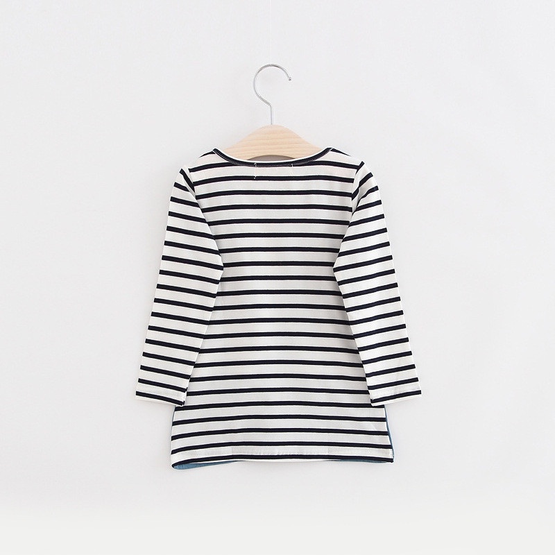 Đầm Cotton Dài Tay Họa Tiết Kẻ Sọc Dễ Thương Cho Bé Gái 2-8 Tuổi