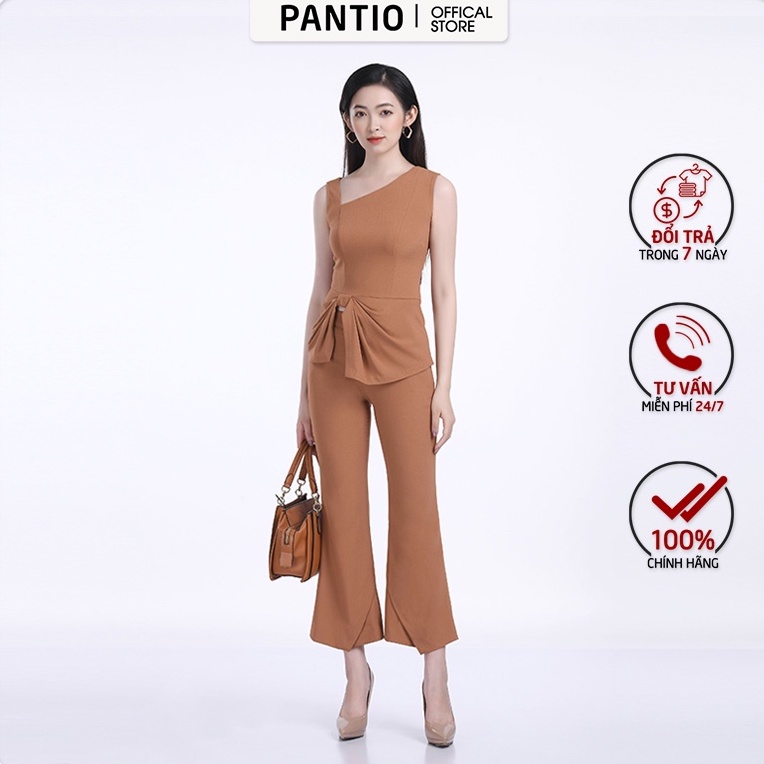 Áo sơ mi kiểu chất liệu thô tà áo vén nơ dáng ôm BAK12291- PANTIO