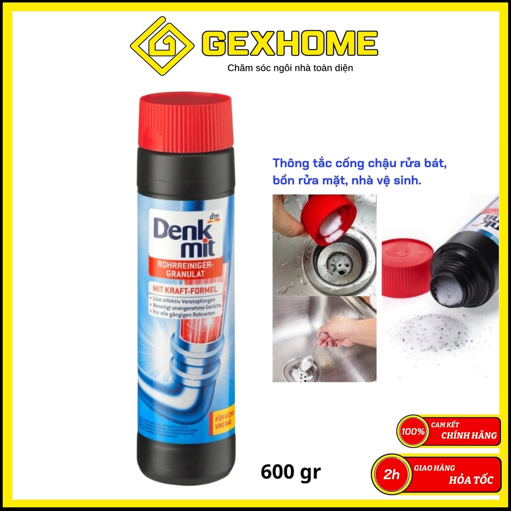 Bột thông cống DENKMIT 600gr - Thông tắc cống chậu rửa bát, bồn rửa mặt, nhà vệ sinh. [Hàng Đức]