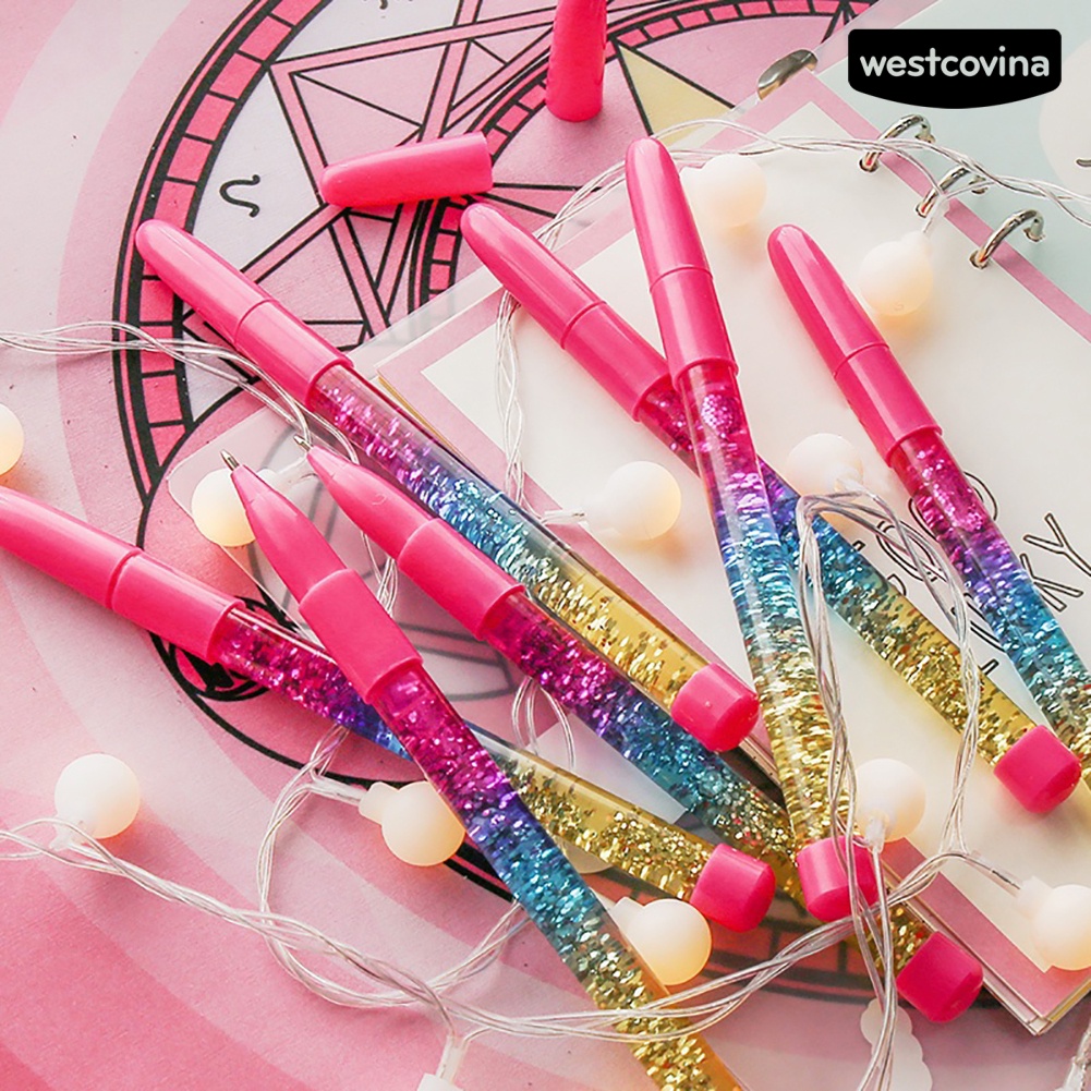 [Hot]✍Bút Bi Mực Xanh Có Tay Cầm Đính Kim Sa Lấp Lánh Cho Học Sinh/Văn Phòng