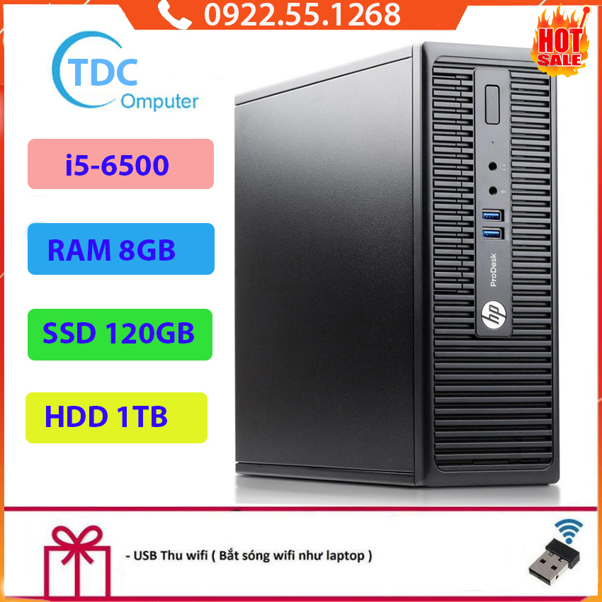 Case máy tính đồng bộ HP ProDesk 400G3 SFF, cpu core i5-6500, ram 8GB, SSD 120GB,HDD 1TB Tặng USB thu Wifi