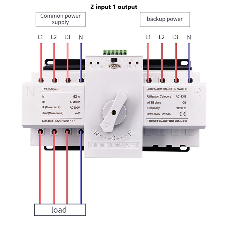 1 Công Tắc Tự Động Chuyển Đổi Nguồn Điện 380V 50 / 60Hz MCB 2 Đầu Vào 1