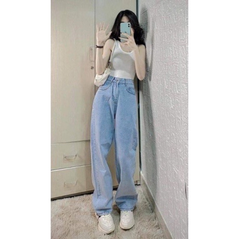 Quần bò ống rộng suông trơn nữ, hàng đẹp size sml | BigBuy360 - bigbuy360.vn