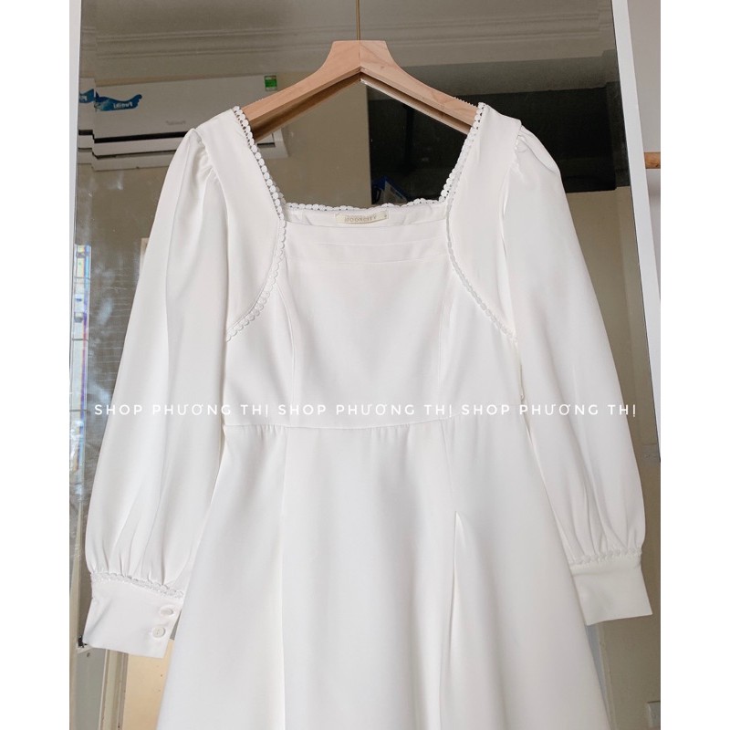 Váy trắng cổ vuông ren tay bồng siêu xinh 2812 (hàng sẵn) | BigBuy360 - bigbuy360.vn