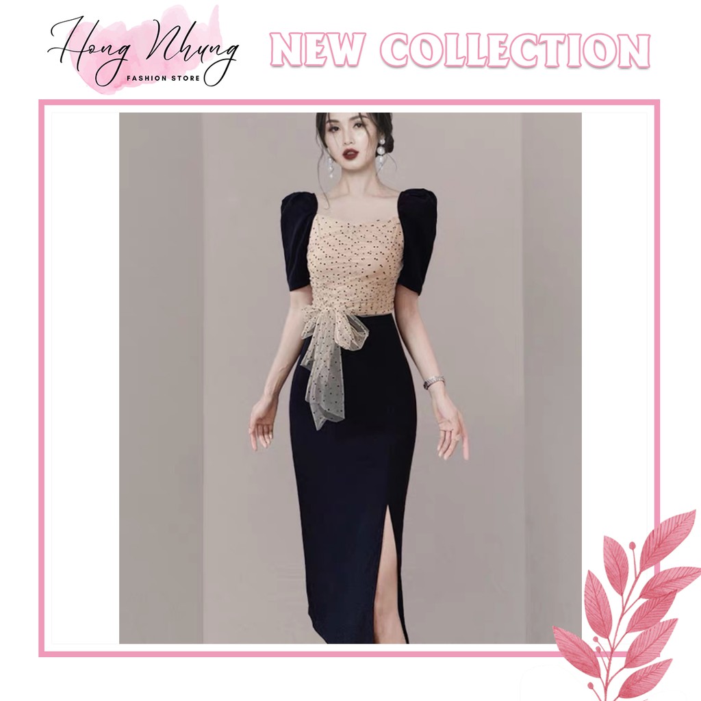 Váy Body Tay Bồng, Xẻ Đùi Sexy, Quyến Rũ V859# - HongNhung Fashion