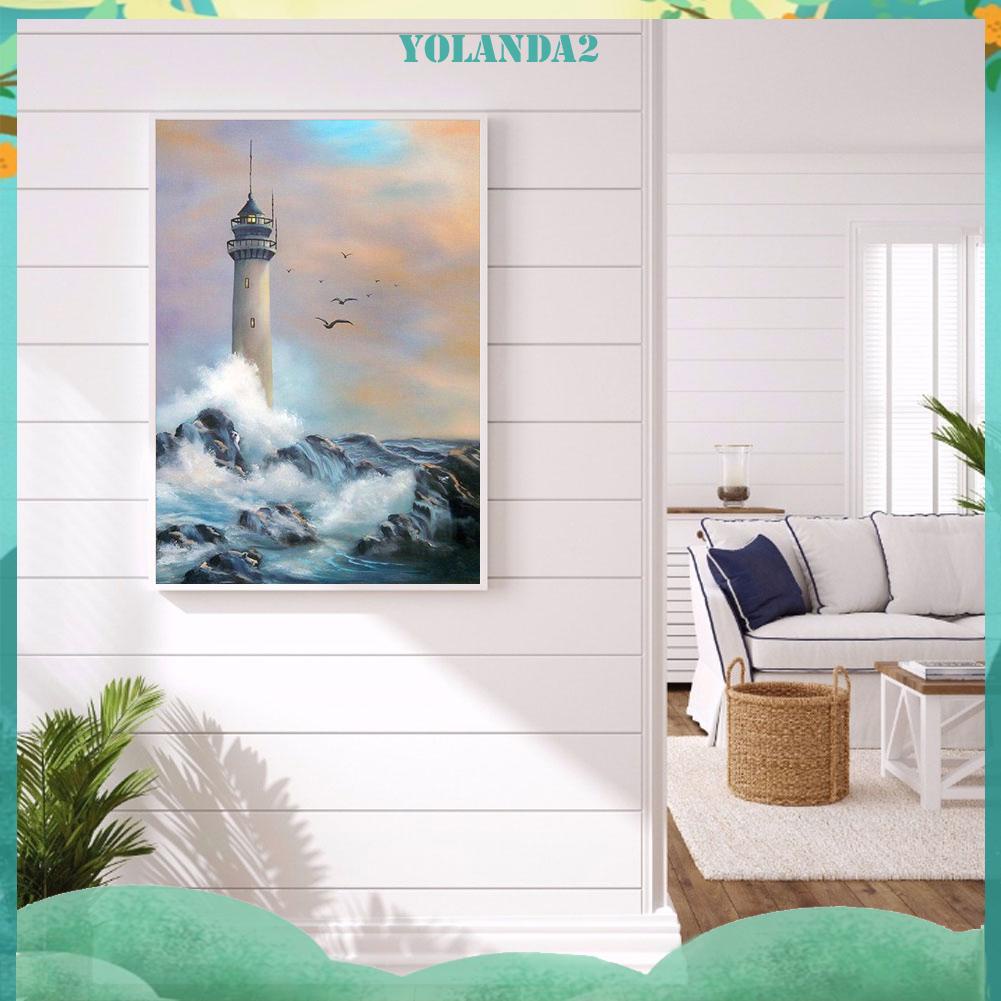 Tranh đính đá toàn bộ hình ngọn hải đăng và sóng