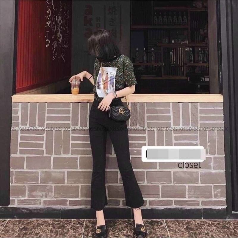 Quần Bò Nữ Ống Loe Đen Trơn phong cách sang chảnh