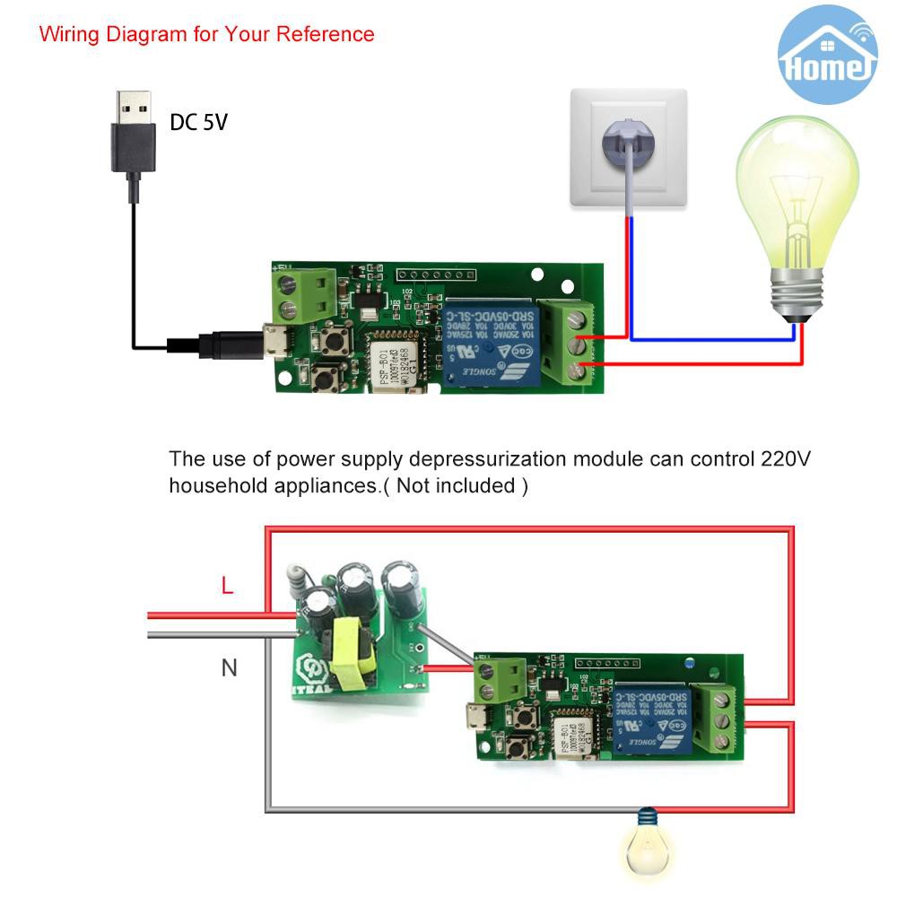 ALEXA Set 5 Mô Đun Rơ Le Wifi Không Dây Thông Minh Ewelink Usb Dc5V