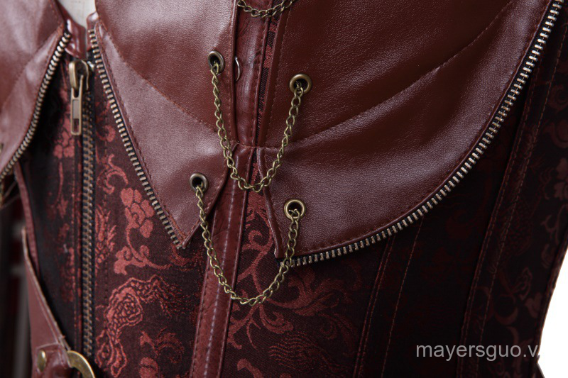 Brown 4-steel bone leather corset with belt halter corset