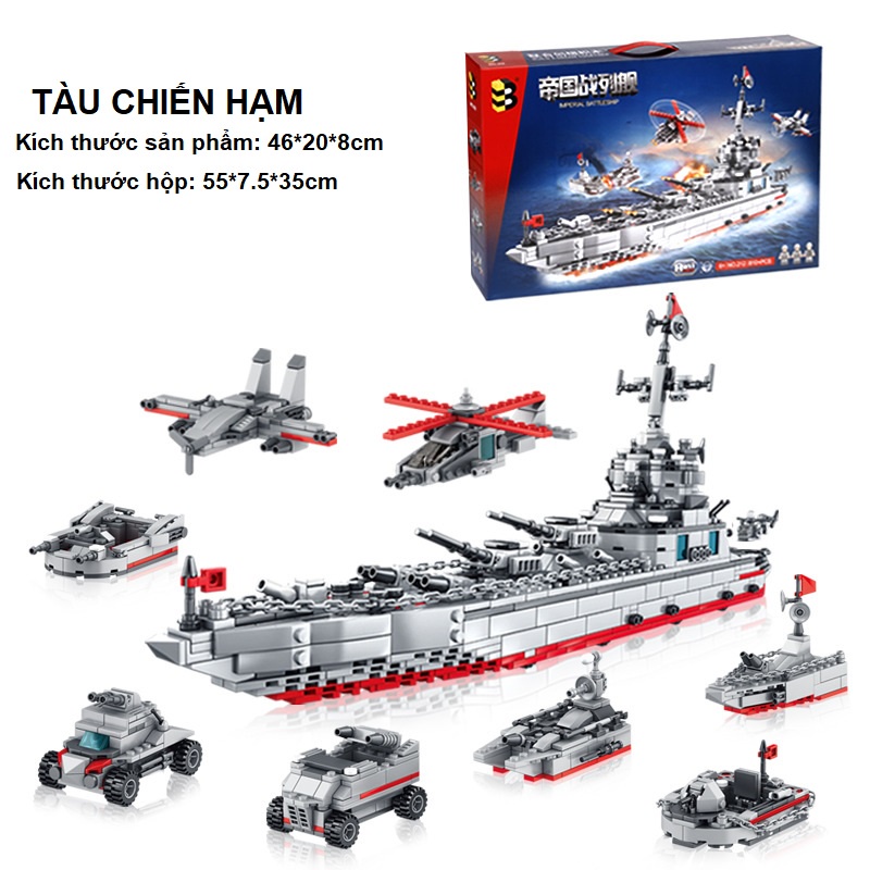 Đồ chơi lắp ráp mô hình Tàu chiến hạm 8 trong 1 – đồ chơi quân sự 810 chi tiết cho bé