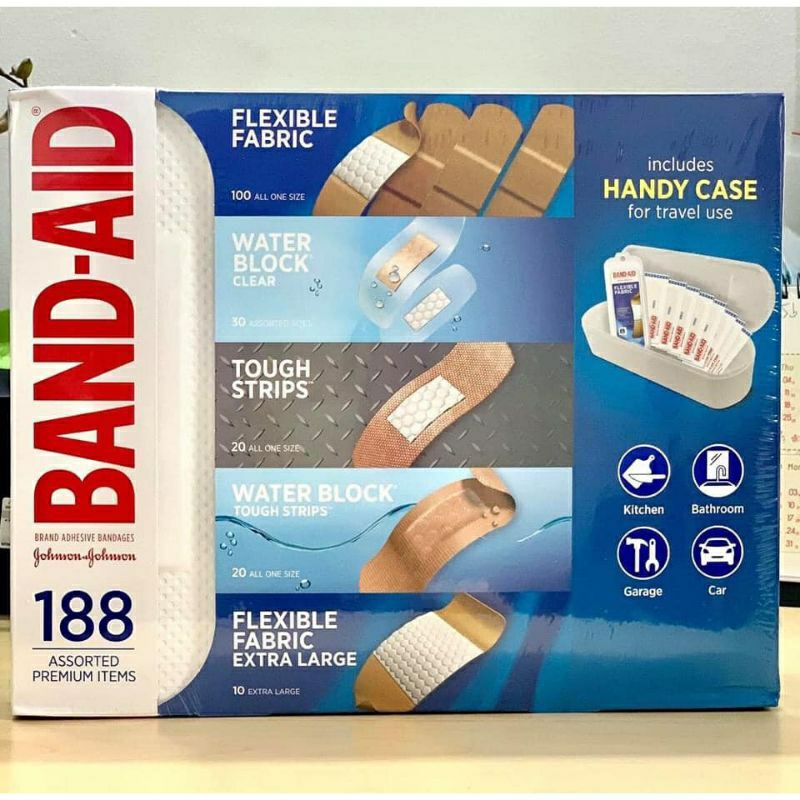 Hộp băng keo dán cá nhân Band-AidBrand Adhesive Bandages 188 miếng