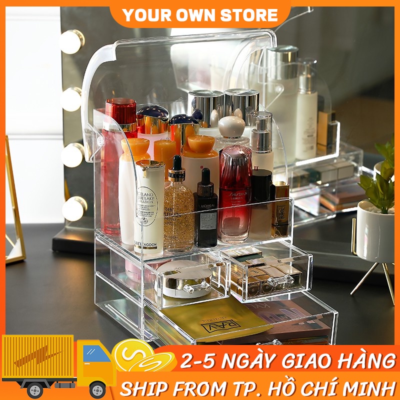 Hộp đựng mỹ phẩm trong suốt có nắp chống bụi