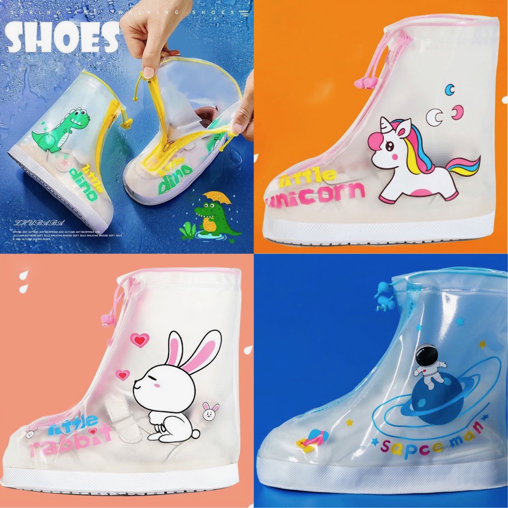 Ủng đi mưa trùm giầy dép in hoạ tiết hoạt hình dễ thương cho bé trai &amp; bé gái (Cỡ 27-38, dài chân 20-27cm) N01121