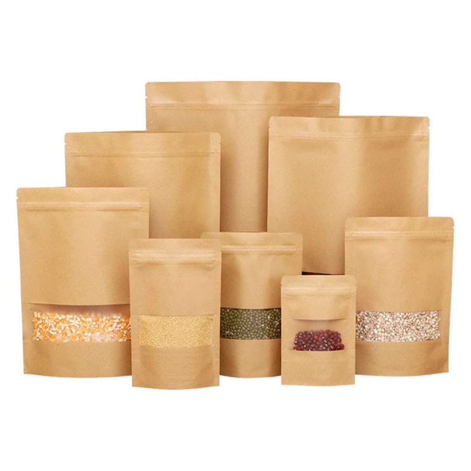 [Kitchen Food Storage Kraft Paper Bags] [Travel Portable Airtight Seal Ziplock Bag] [Nuts,Candy,Cookies,Storage Pouch]