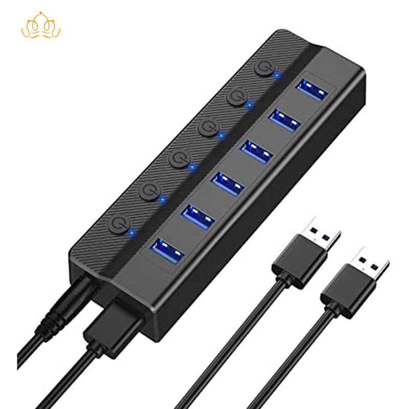 1 Bộ Hub 6 Cổng USB 3.0 Màu Đen Có Công Tắc Bật / Tắt Đèn Và Dây Cáp 3Ft Và Cổng Nối Dài Cho Laptop