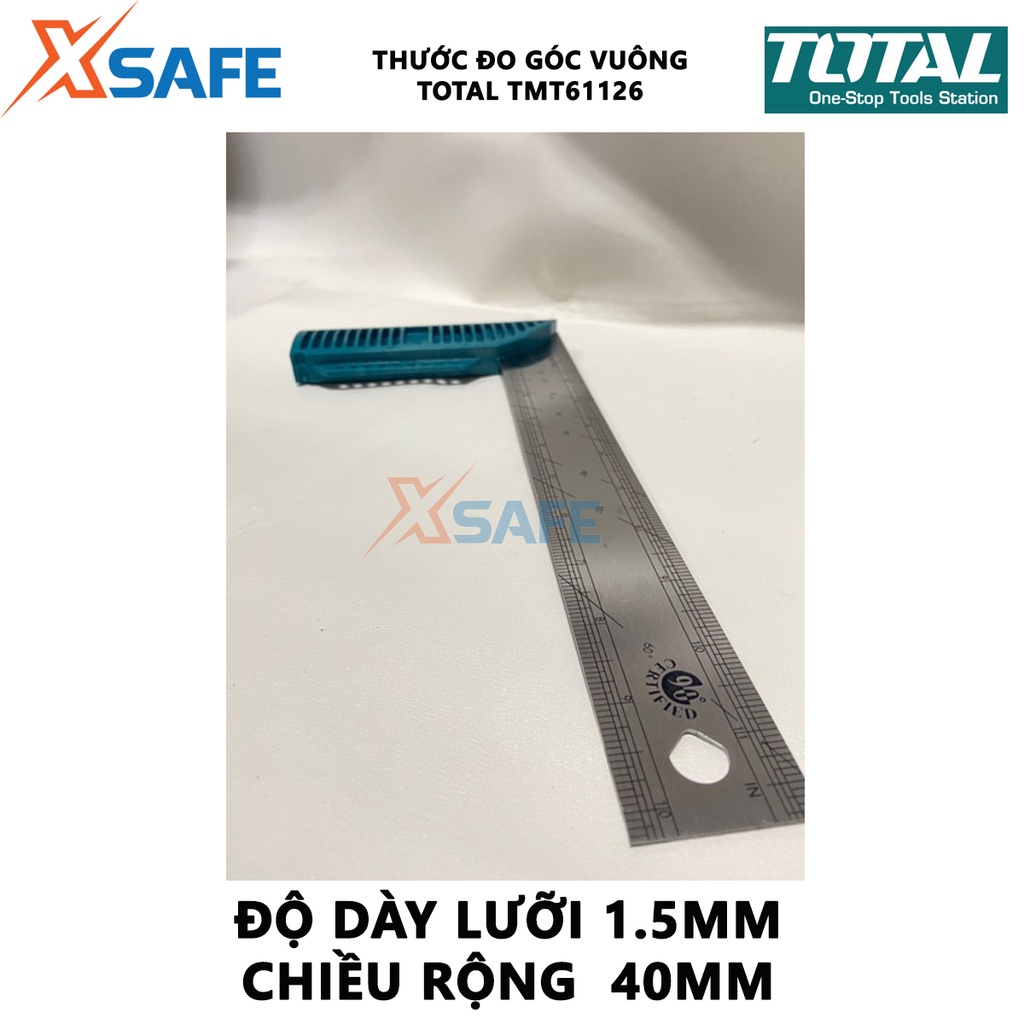 Thước đo góc vuông TOTAL TMT61126 Thước eke vuông dài 300mm/12 &quot;, chiều rộng lưỡi dao 40mm, độ dày lưỡi 1,5mm