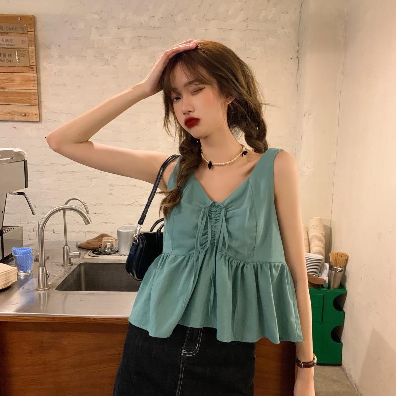 Áo sát nách IELGY phối dây rút phong cách retro hợp thời trang cho nữ