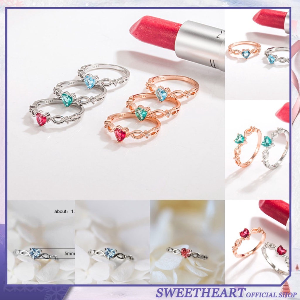 Nhẫn Đồng Đính Đá Zircon Hình Trái Tim Phong Cách Thời Trang Hàn Quốc