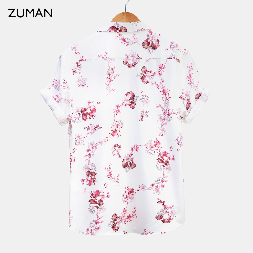 Áo sơ mi nam họa tiết tay ngắn Lilies Motifs Shirt ASM122  ZUMAN Chất lụa chéo cao cấp, form suông, thoáng mát