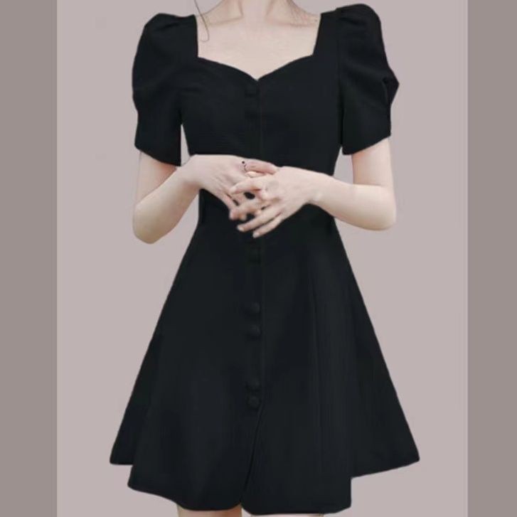 Đầm dáng chữ A cổ vuông phong cách Pháp retro 2022 mùa hè mới nhỏ gọn trẻ trung dành cho nữ