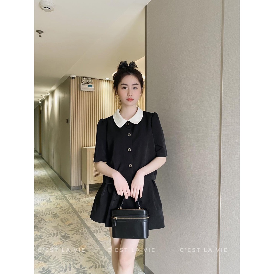 Set cổ sen Váy Sơmi Bèo Dáng Suông 2 Màu, Áo Váy Sơmi Bèo Cổ Tay Dài Có Ảnh Thật