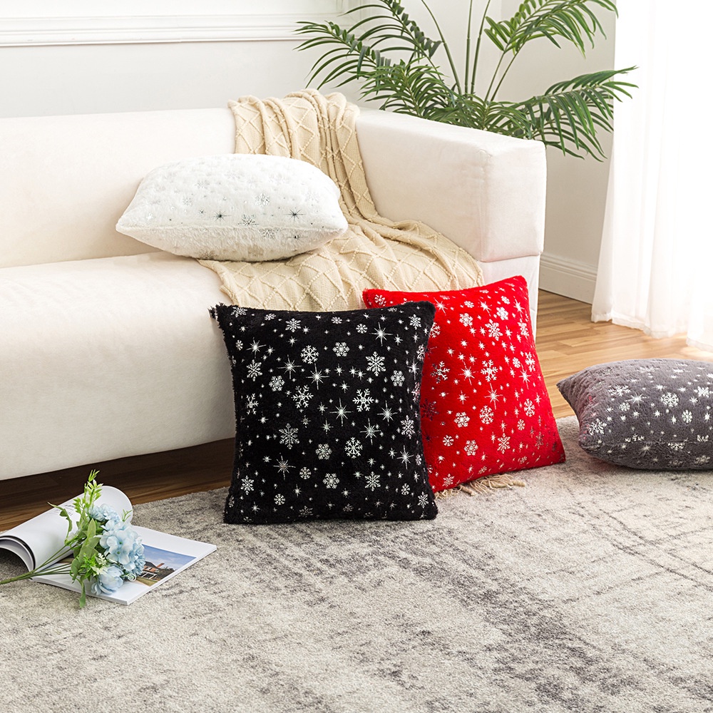 Vỏ Gối Vuông 45 * 45Cm Họa Tiết Bông Tuyết Màu Bạc Trang Trí Giáng Sinh