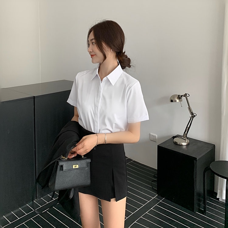 Áo sơ mi nữ trắng ngắn tay, cộc tay, dáng  suôn, bóp eo, chiết eo, giá rẻ, big size cao cấp hàn quốc.