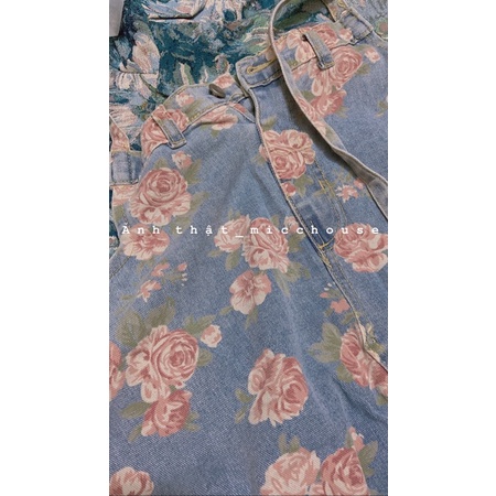 Order | Set áo baby tay bồng Hồng Kông + đầm yếm jeans cổ điển hoạ tiết hoa hồng | BigBuy360 - bigbuy360.vn