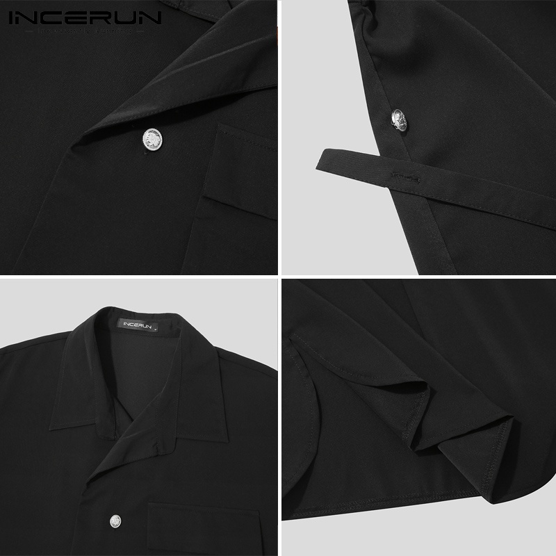 Áo sơ mi nam INCERUN tay dài trang trí dây có túi ở ngực phong cách Hàn Quốc thời trang