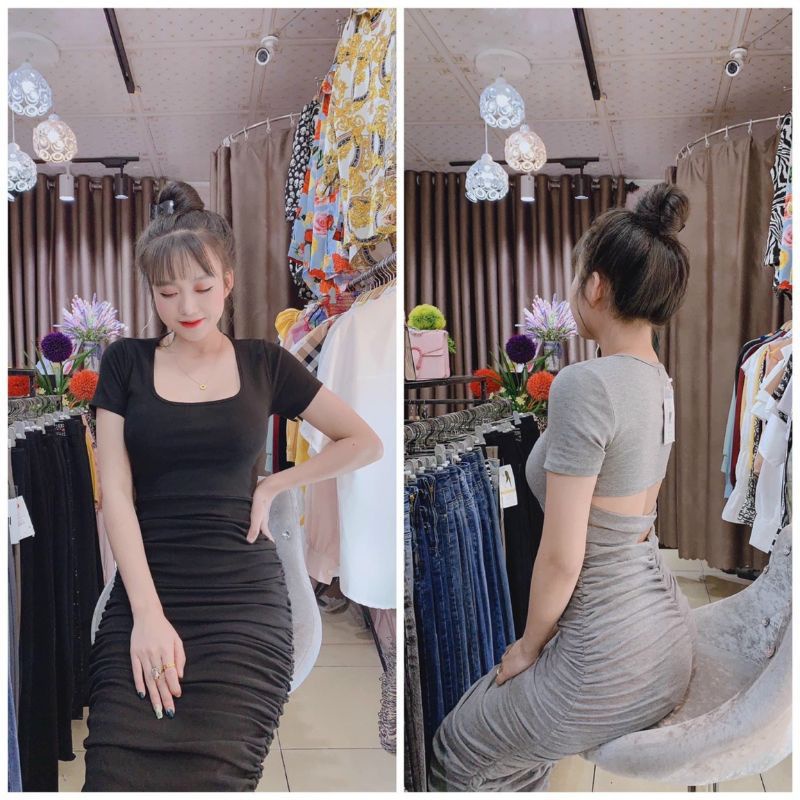 Đầm body cổ vuông khoét lưng big size