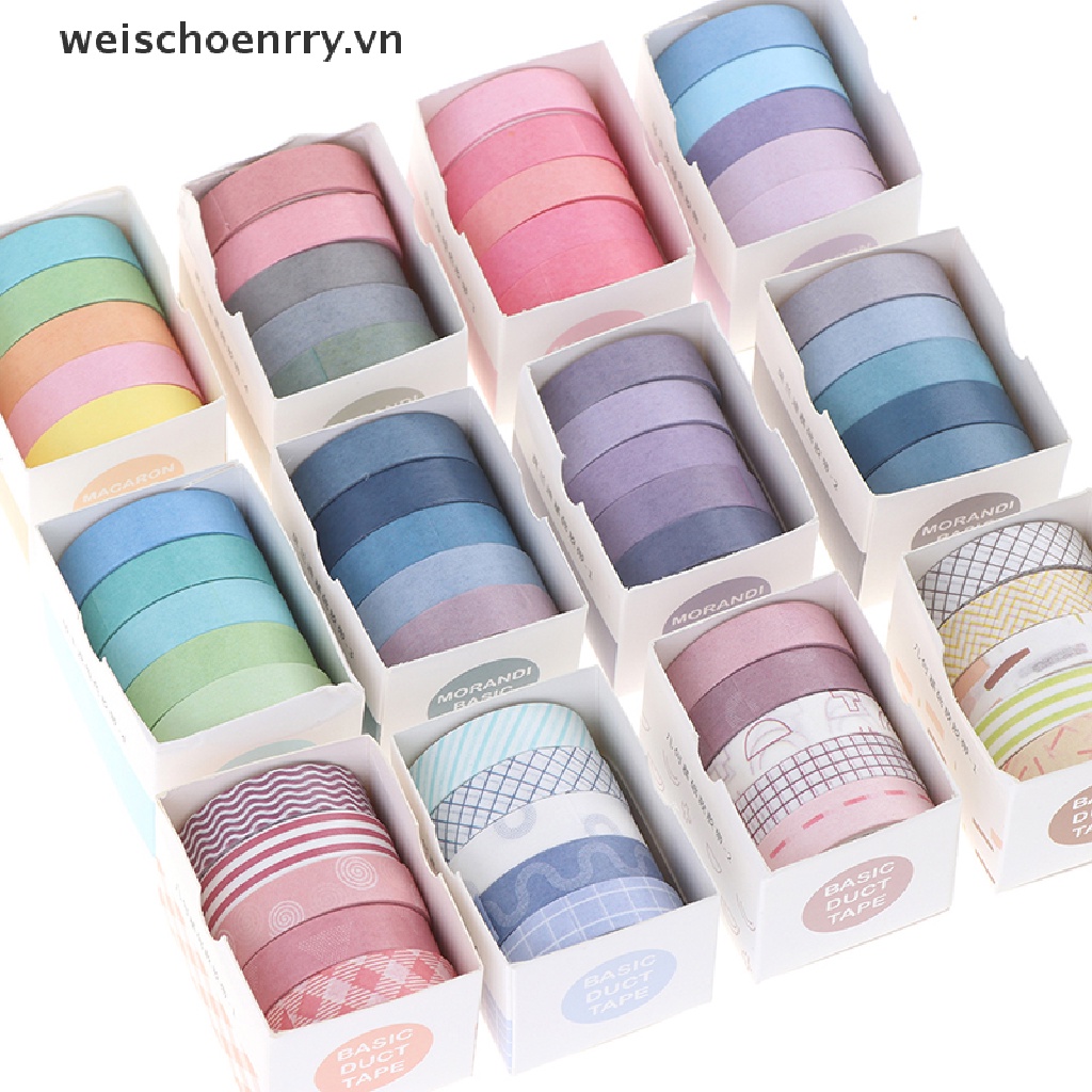 【WW】 5Rolls/box Solid Color  Tape Set Masking Tape Scrapbooking Adhesive Tape .