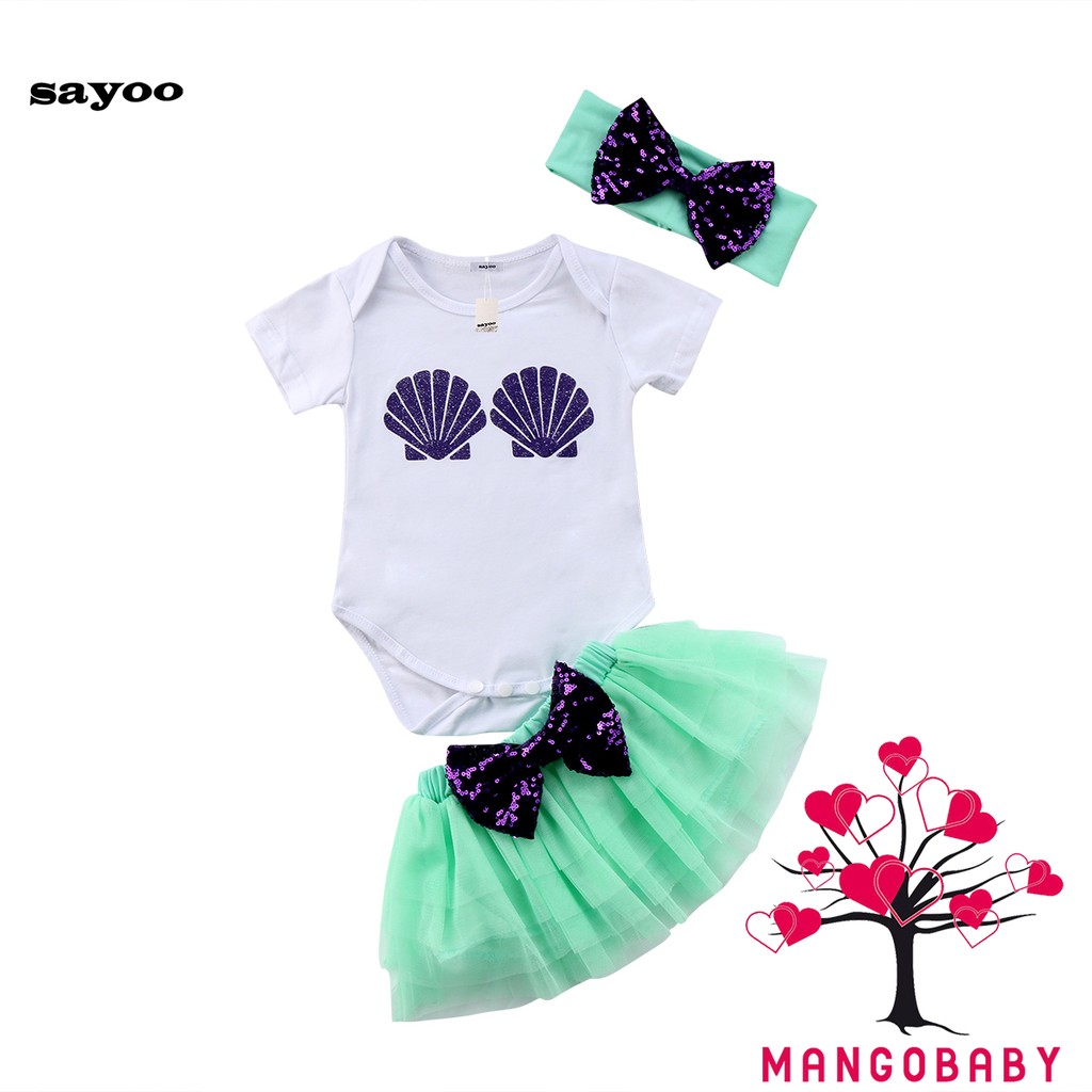 Bộ Áo Liền Quần + Váy + Băng Đô Nơ Cho Bé Gái Mangobaby 2018