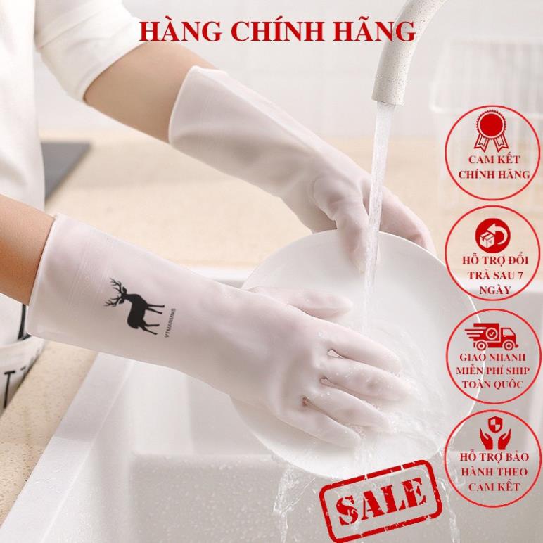 Găng tay cao su siêu dai hình con hươu chống khuẩn, không nấm mốc, khử mùi