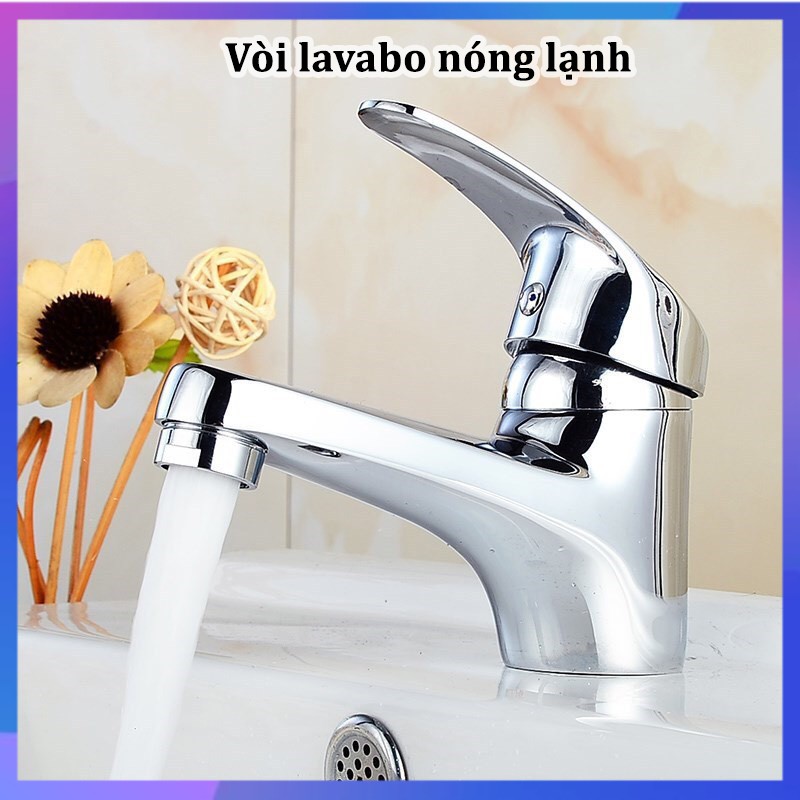 Vòi lavabo nóng lạnh inox bóng cao cấp - Tặng kèm dây cấp nước